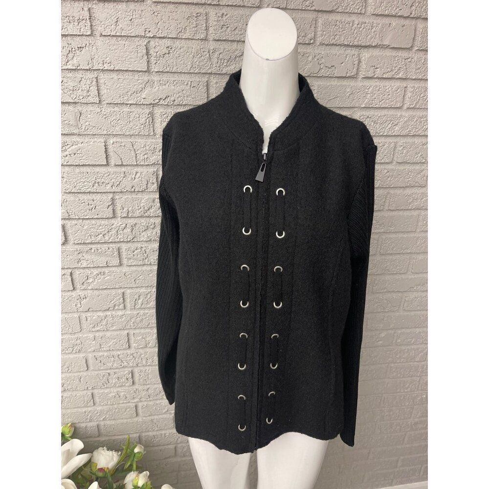 Sarah Spencer Women Black Wool Long Sleeve Lace-Up Detail Sweater Size XL